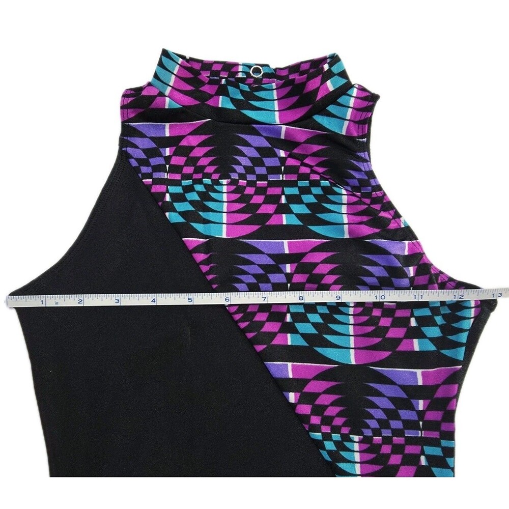 Gilda Marx VTG High Neck Keyhole Geometric Tank Leotard AXS Adult XS (Y/J) Black - Picture 12 of 15